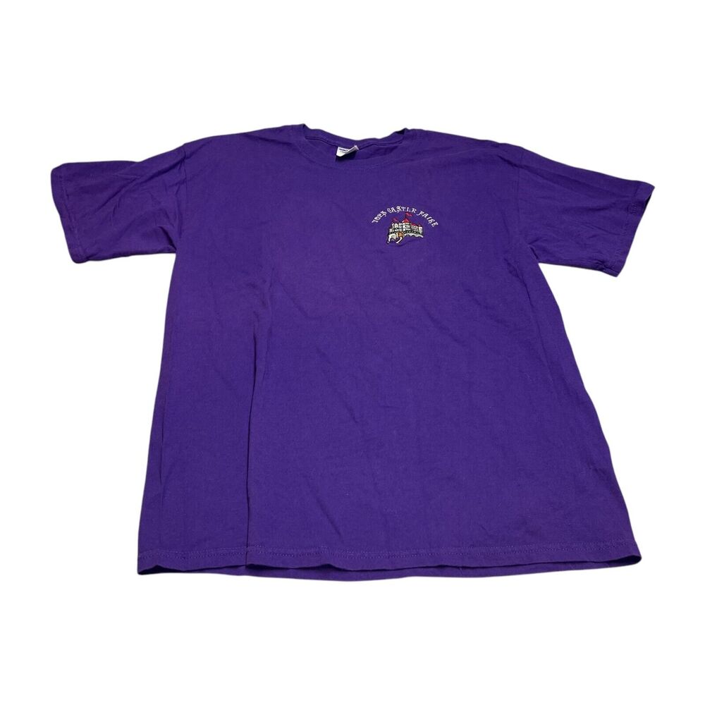 VTG TOPS CASTLE FAIRE Gildan T-Shirt Men's Large Purple Crew Neck Short Sleeve - Picture 1 of 7